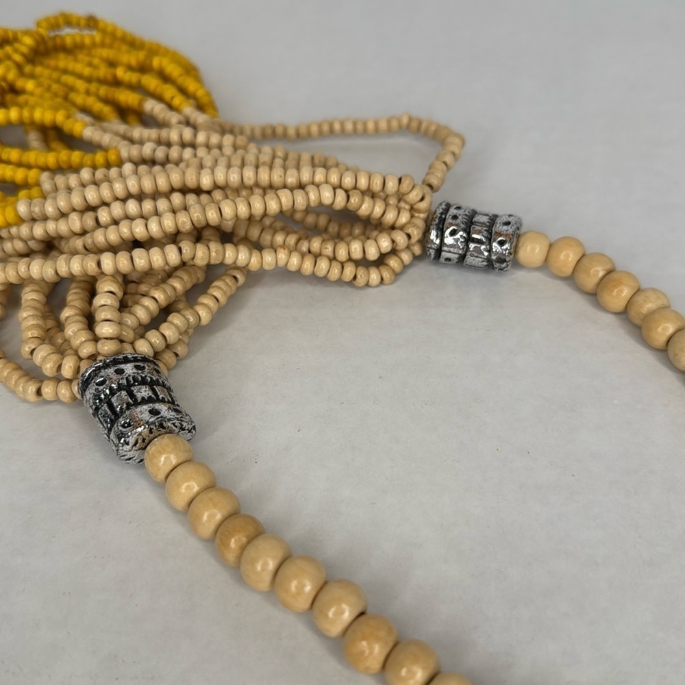 Vintage wooden Yellow and Cream Multi-Strand Necklace Waterfall Effect lot A8 - Picture 6 of 7